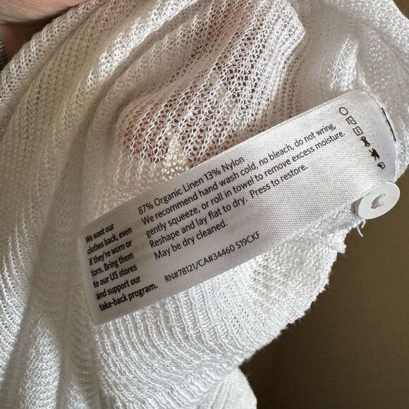 Eileen Fisher Linen Sheer Knit Cardigan Sz M White Lightweight V Neck Buttoned - Picture 3 of 5